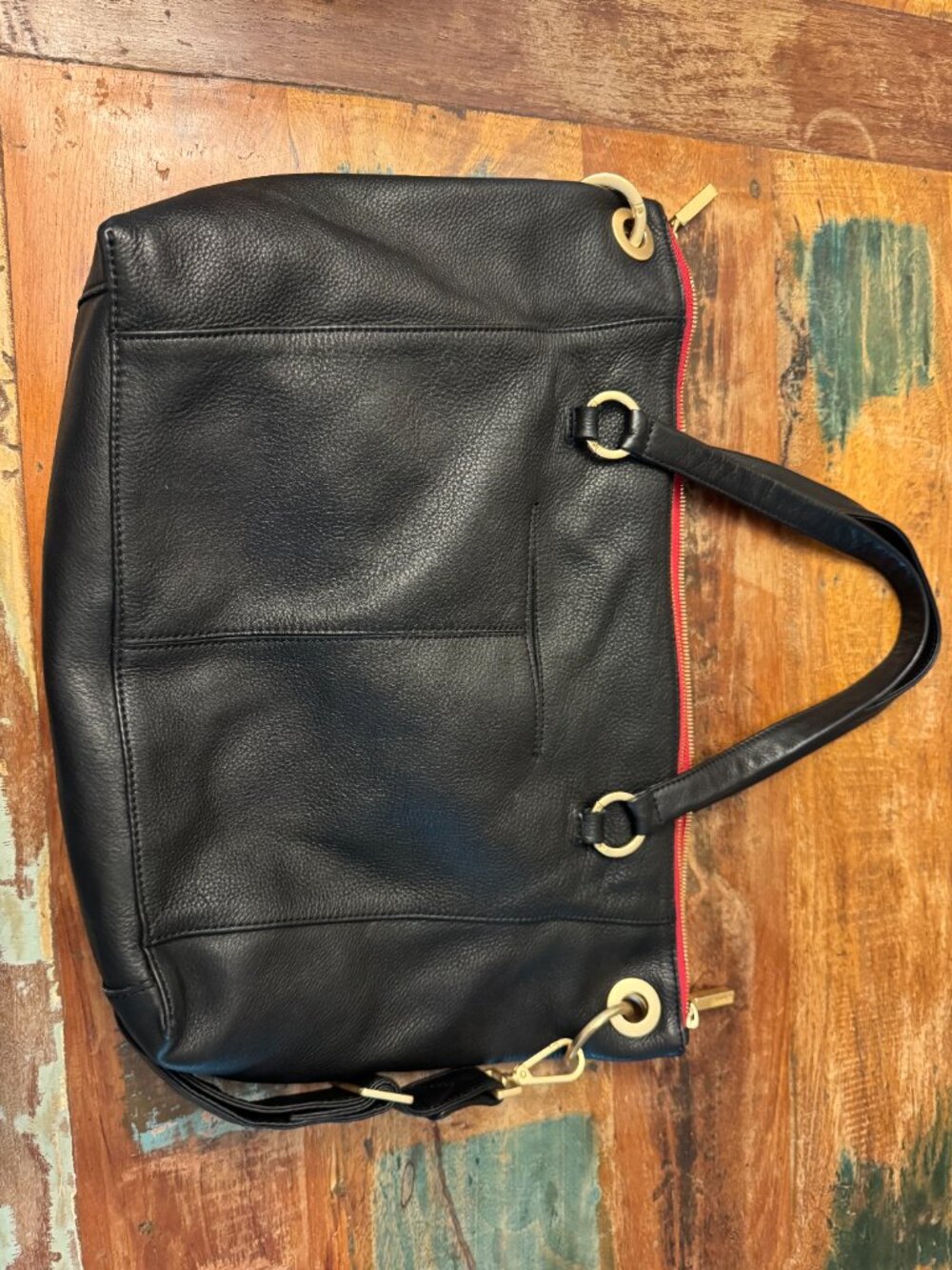 Hammitt Daniel Large Black Pebbled Leather Satchel Crossbody Brushed Gold - Picture 4 of 16